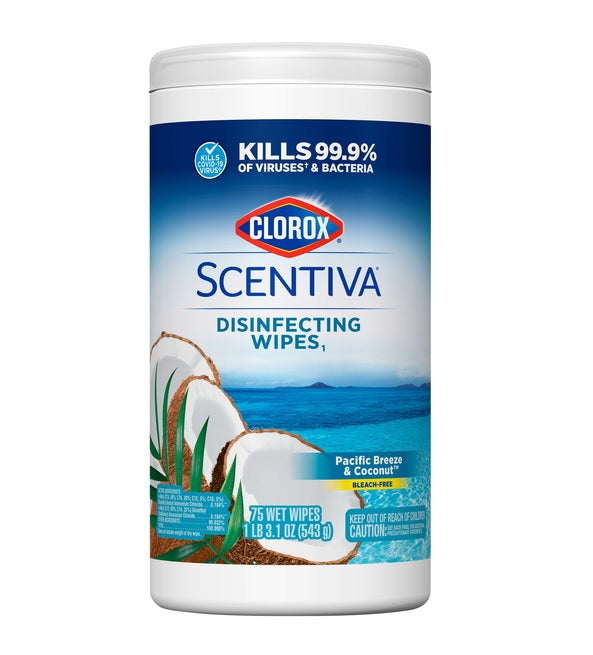 Clorox Scentiva Disinfecting Wipes Pacific Breeze & Coconut - 75ct/6pk