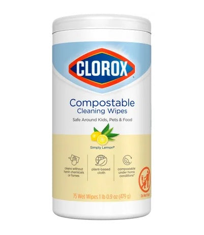 Clorox Compostable Cleaning Wipes Simply Lemon - 75ct/6pk
