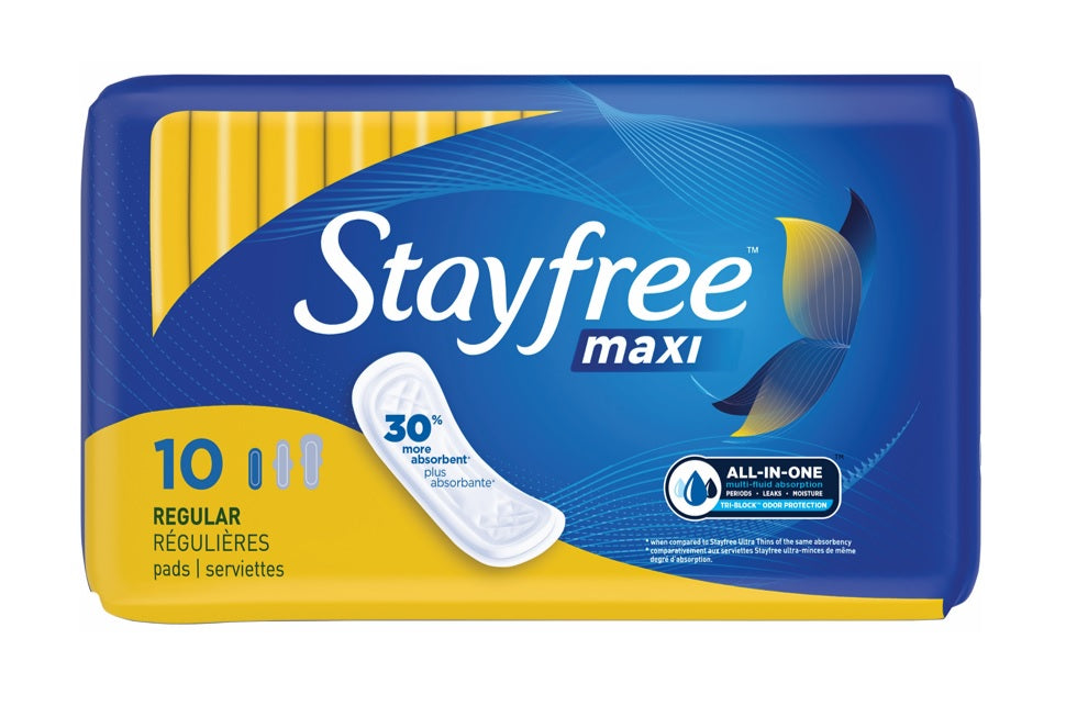 Stayfree Maxi Regular Wingless Odor Control - 10ct/12pk