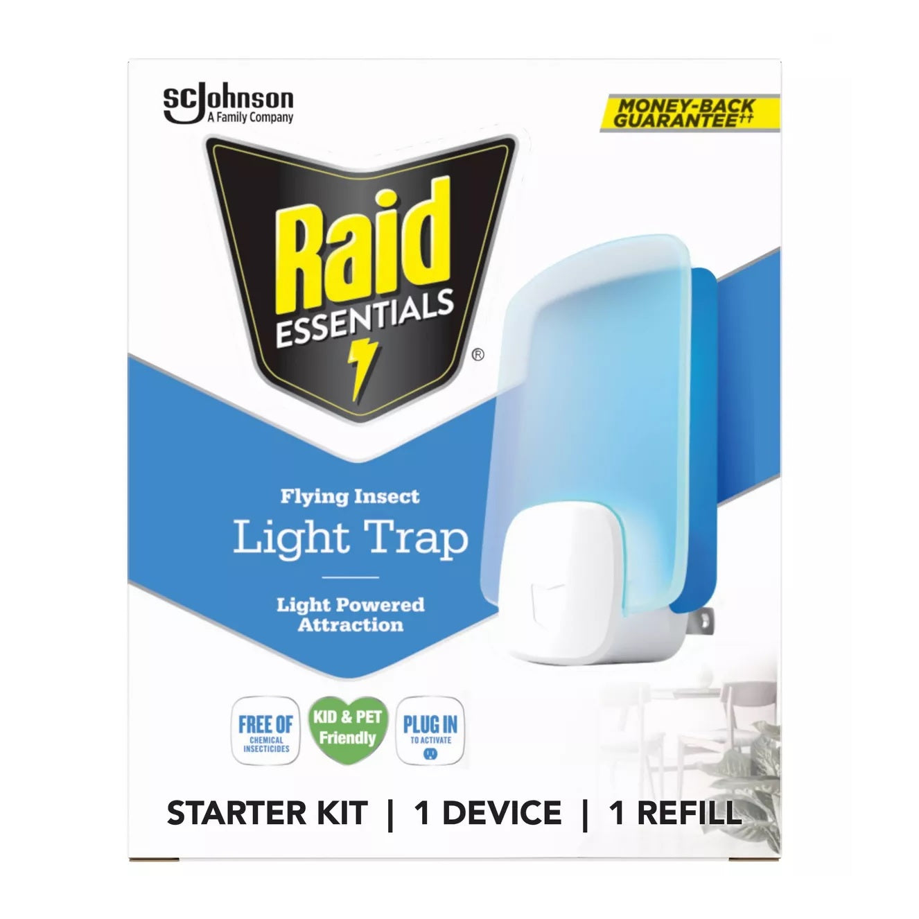 Raid Essentials Flying Insect Light Trap Starter 1 Unit + 1 Refill - 1ct/4pk