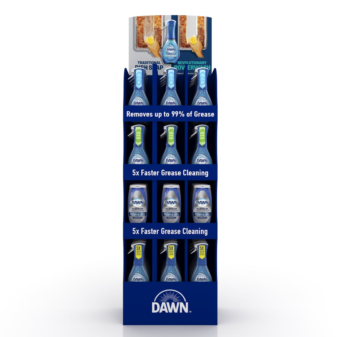 Dawn Mix Floor Stand Display Platinum Powerwash Dish Spray, EZ-Squeeze & Starter Kits Mixed Scent - 45ct