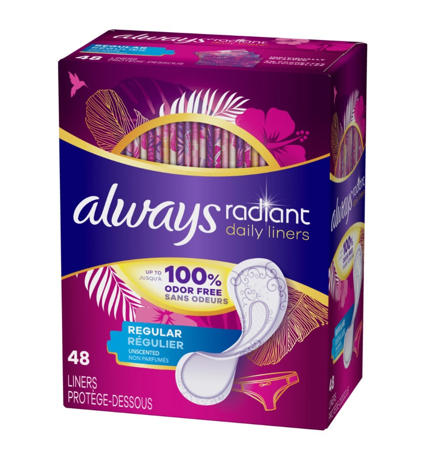 Always Radiant Daily Liners Unscented Regular - 48ct/6pk