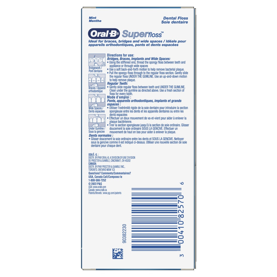 Oral-B Super Floss Pre-Cut Strands, Dental Floss for Bridges, Braces and Wide Spaces 50 Strands - 50ct/24pk