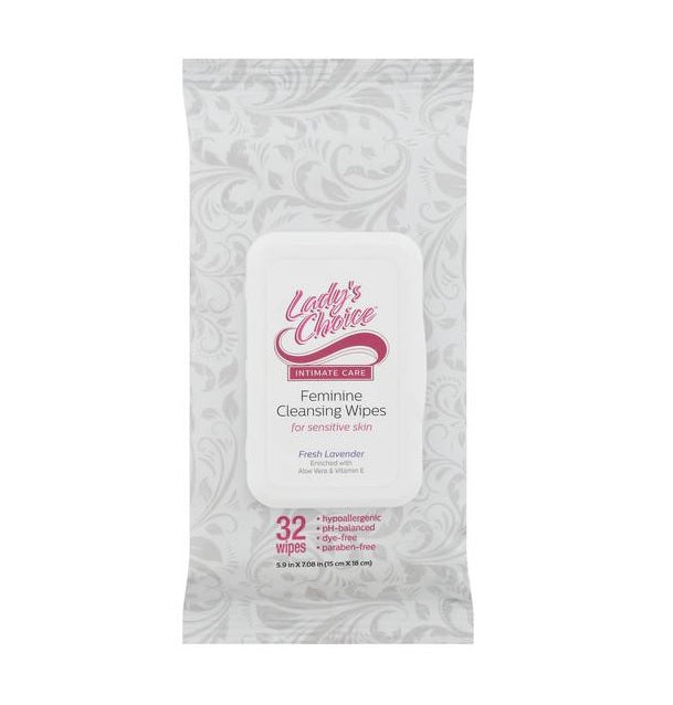 Lady's Choice Feminine Cleansing Wipes Sheer Lavender w/ PDQ - 32ct/12pk