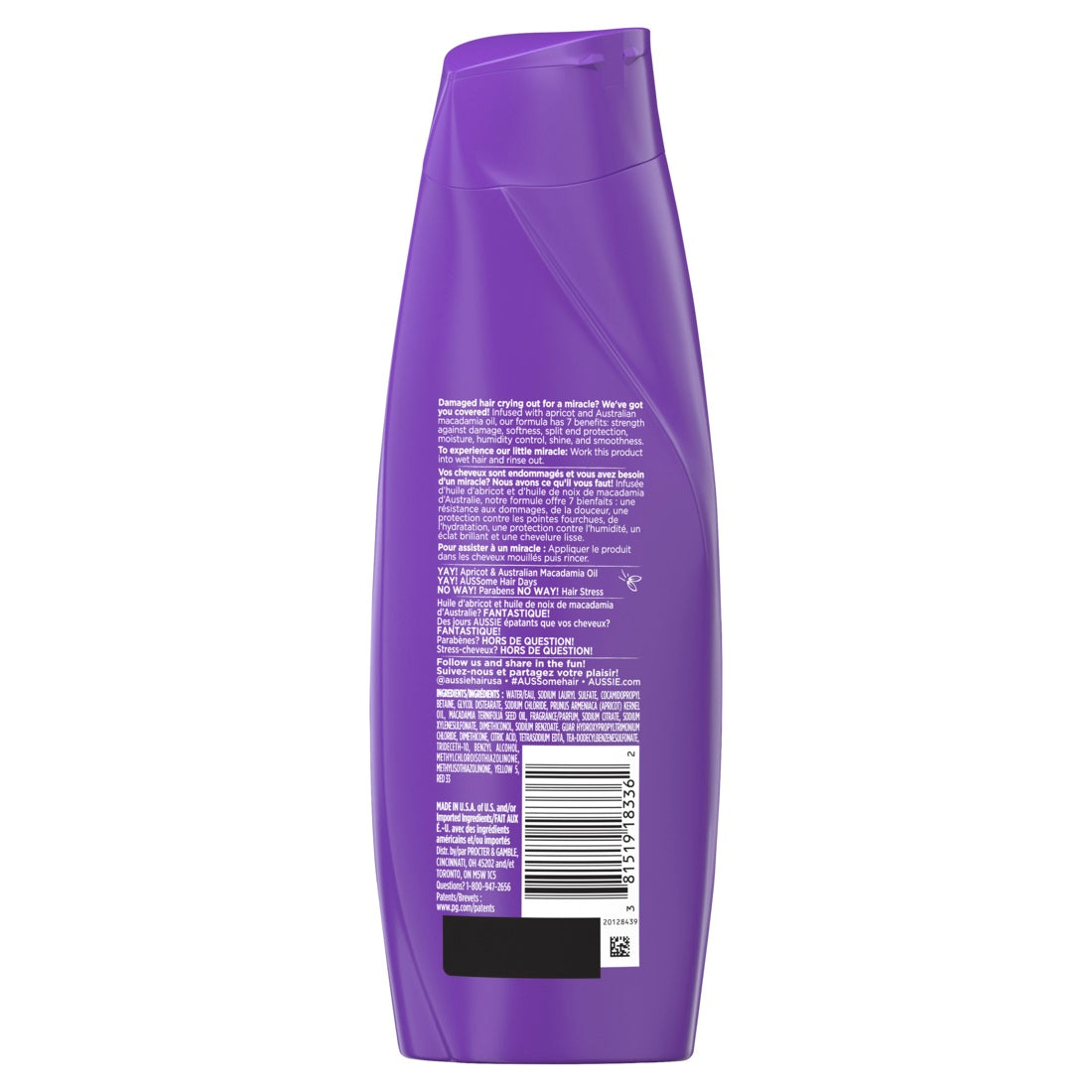 Aussie Miracle Shampoo W/ Apricot and Macadamia For Hair Damage Paraben-Free - 12.1oz/6pk