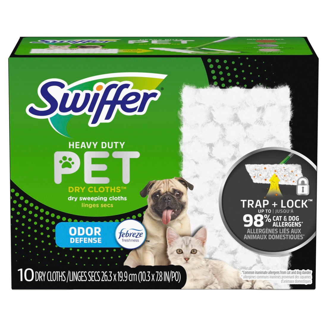 Swiffer Heavy Duty Pet Dry Sweeping Cloth Refills Febreze Odor Defense - 10ct/4pk