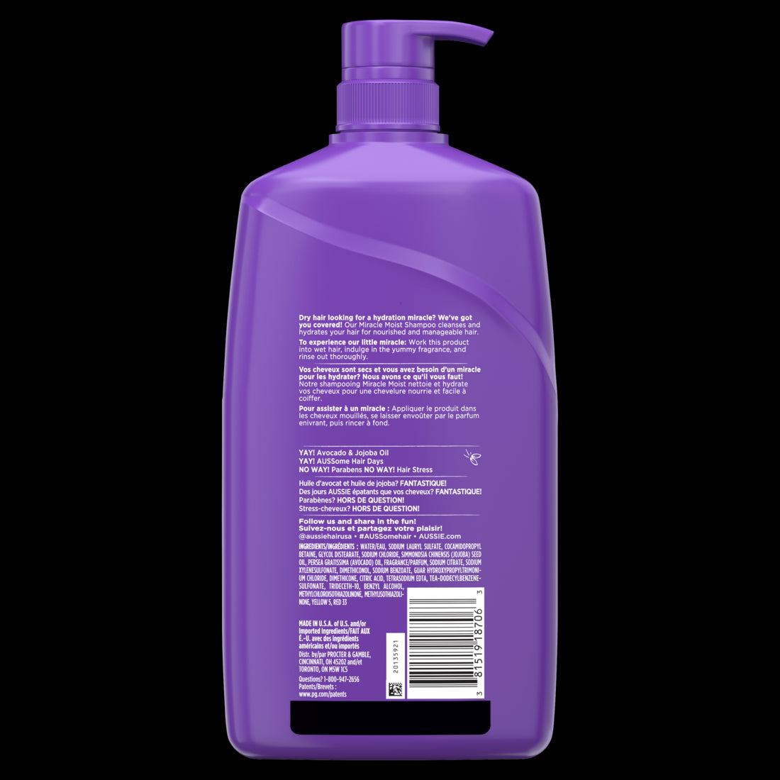 Aussie Paraben-Free Miracle Moist Shampoo Avocado & Jojoba Oil For Dry Hair - 30.4oz/4pk