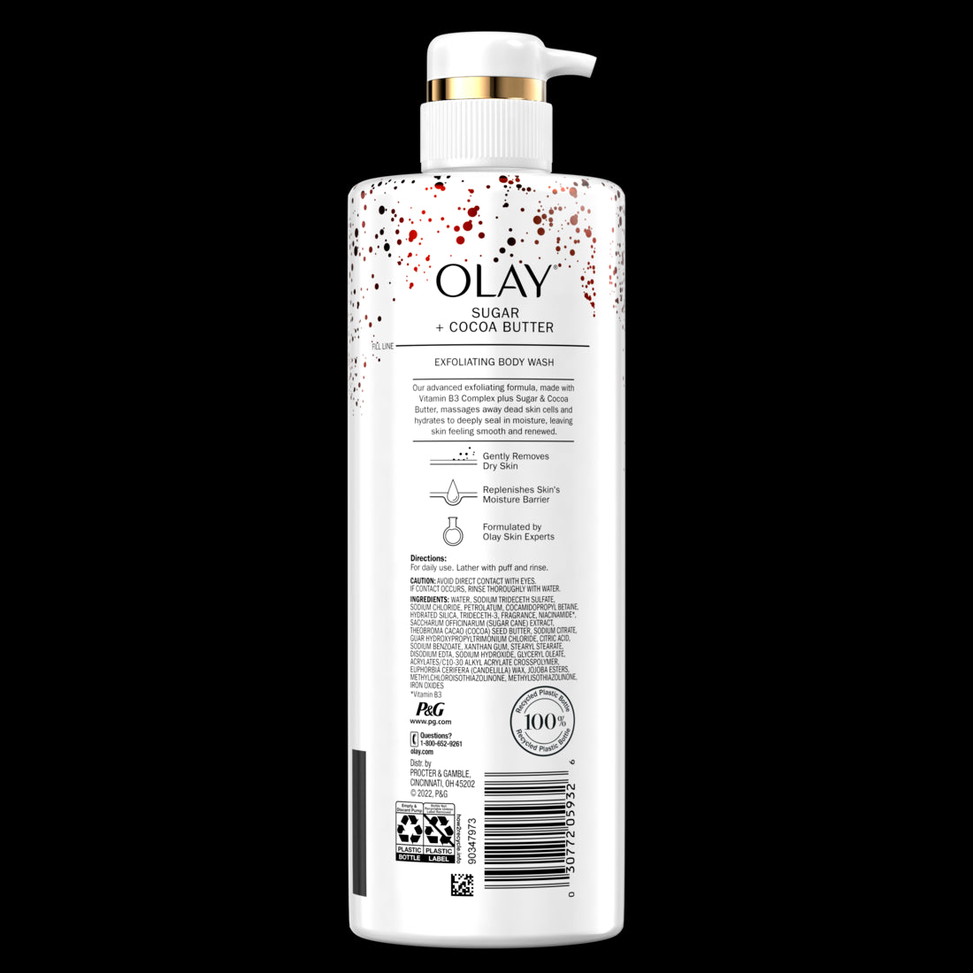 Olay Exfoliating & Moisturizing Body Wash with Sugar Cocoa Butter and Vitamin B3 - 20oz/4pk