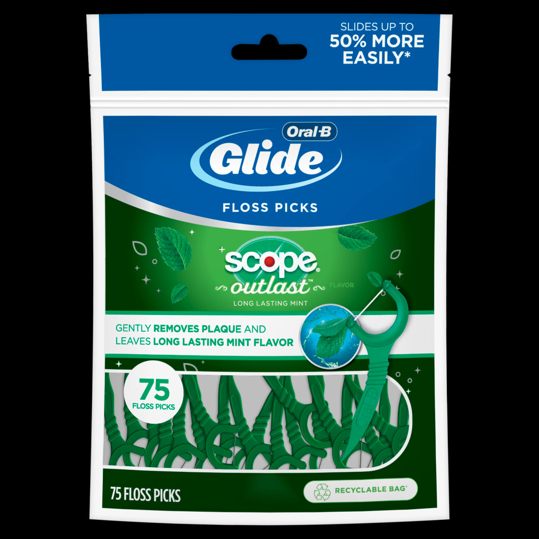 Oral-B Glide Cmplt w/Scope Outlast Fls Pcks Mint - 75ct/48pk