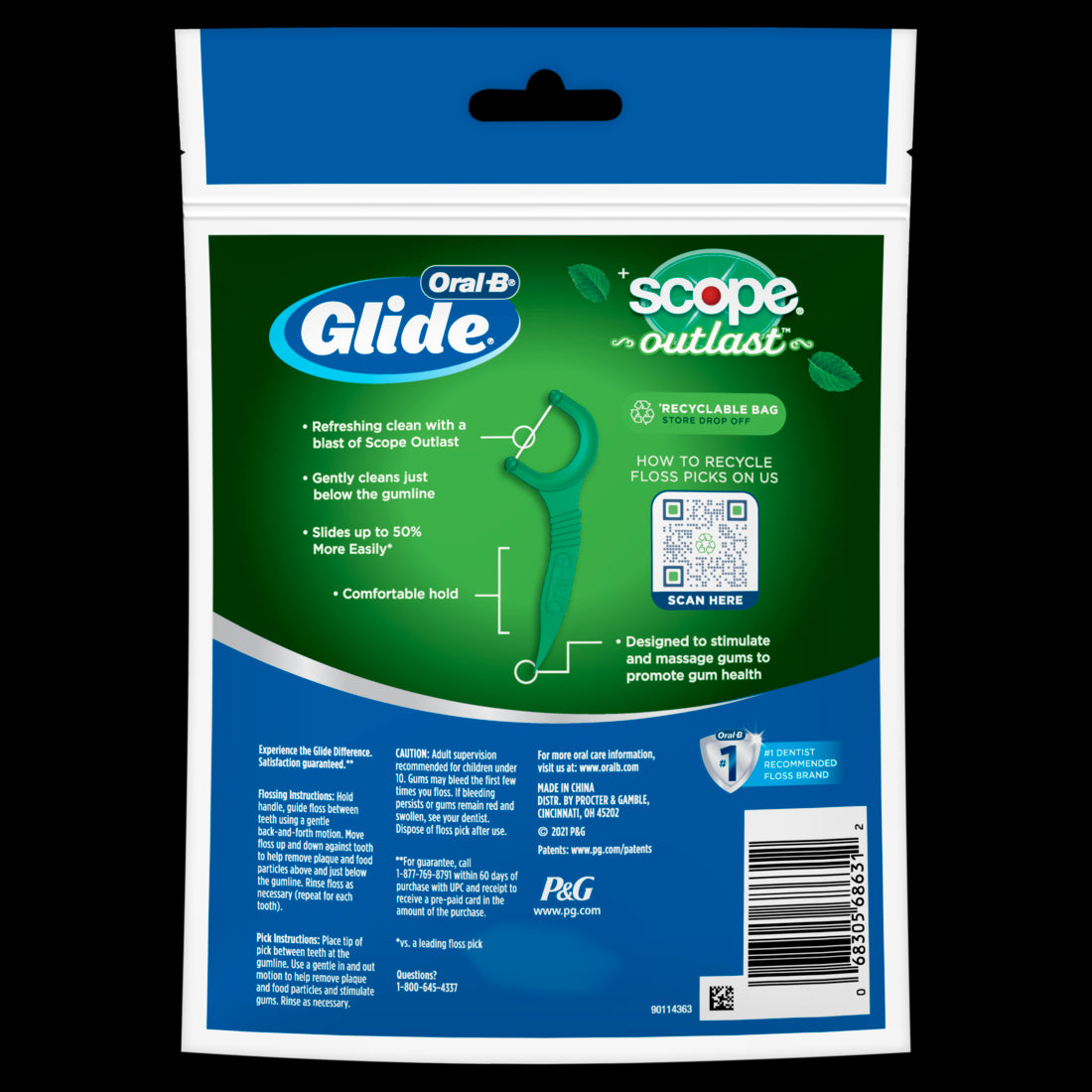 Oral-B Glide Cmplt w/Scope Outlast Fls Pcks Mint - 75ct/48pk