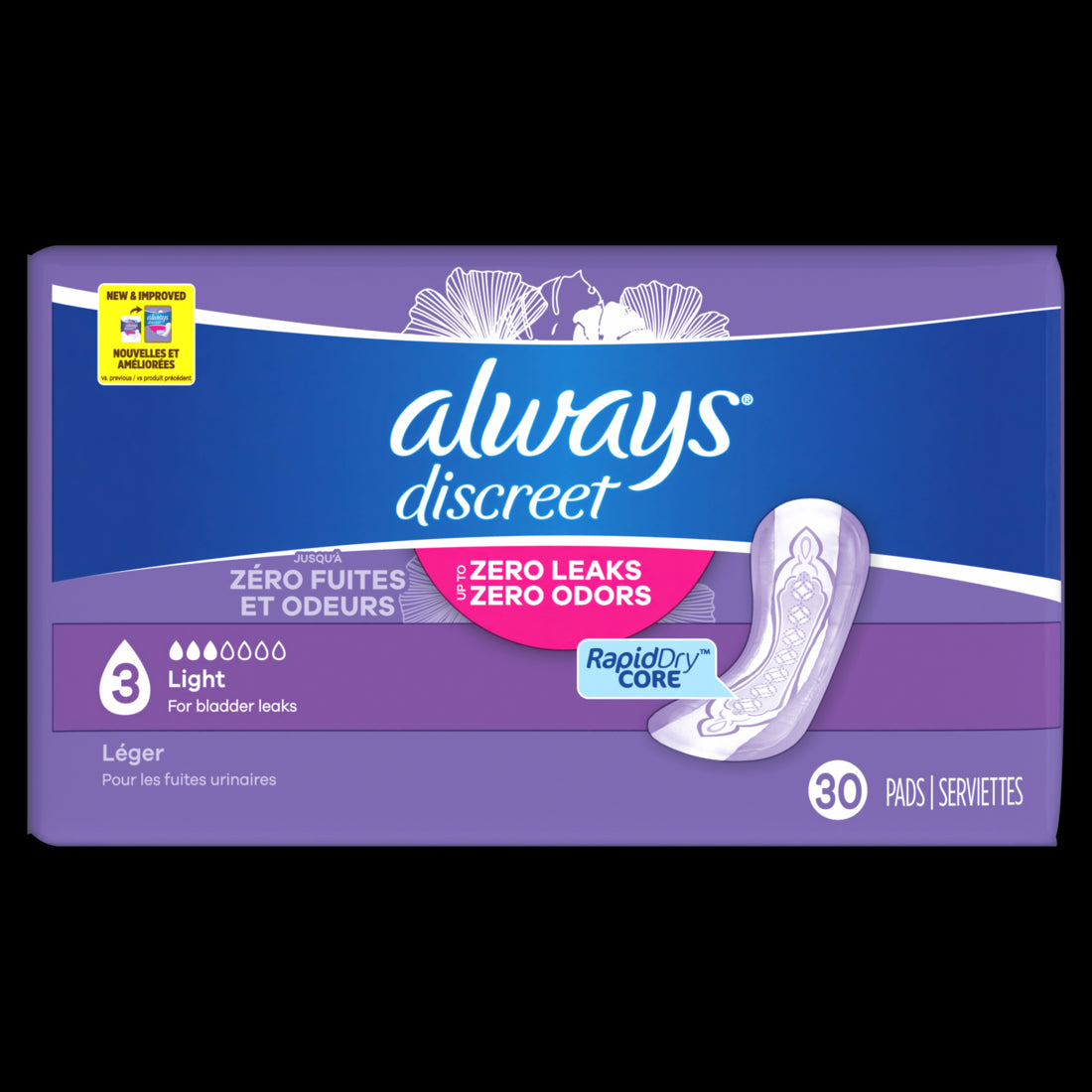 Always Discreet Light Absorbency Pads - 30ct/3pk