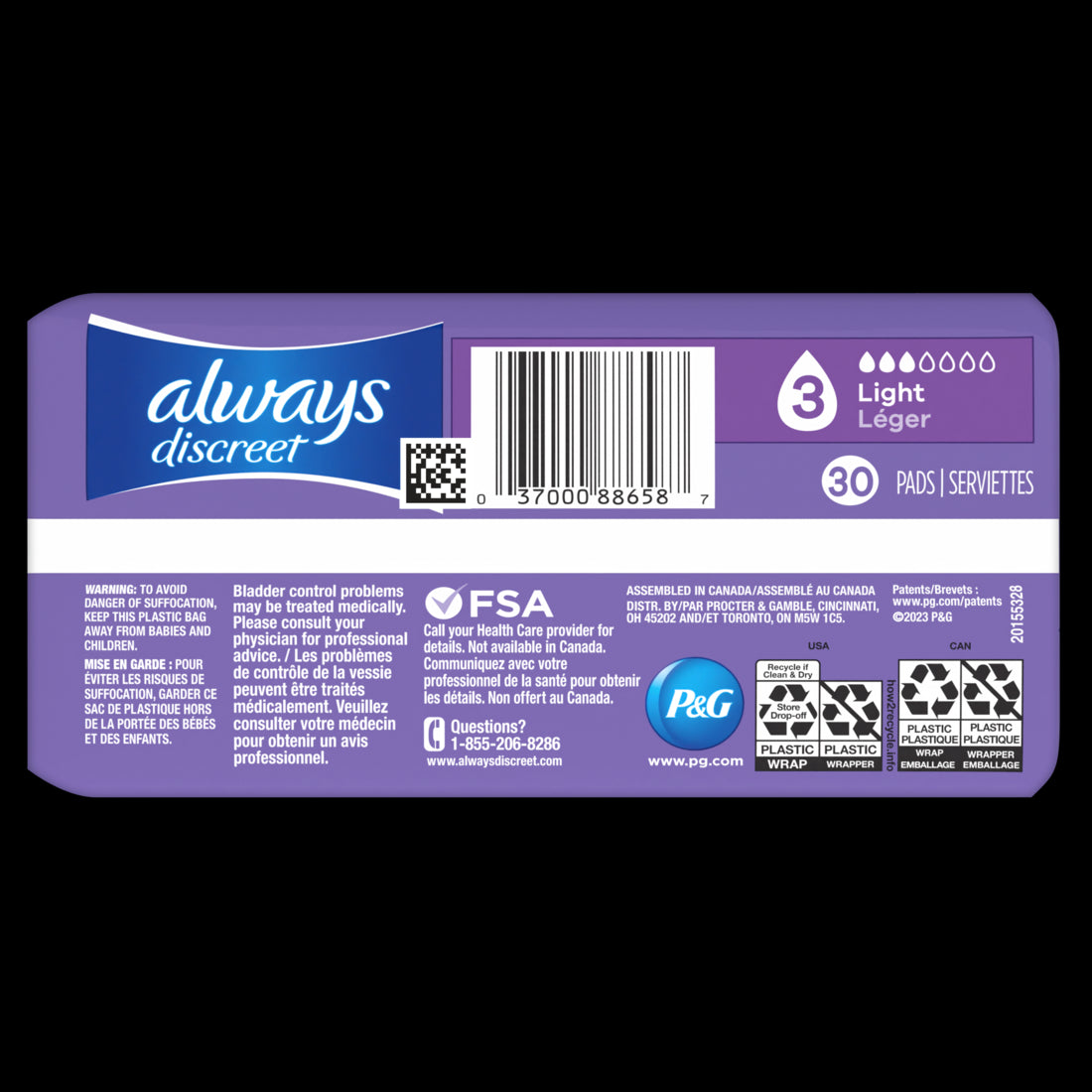 Always Discreet Light Absorbency Pads - 30ct/3pk