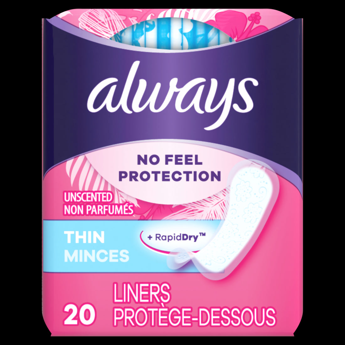 Always Daily Liners Thin UNSCENTED USA - 20ct/24pk