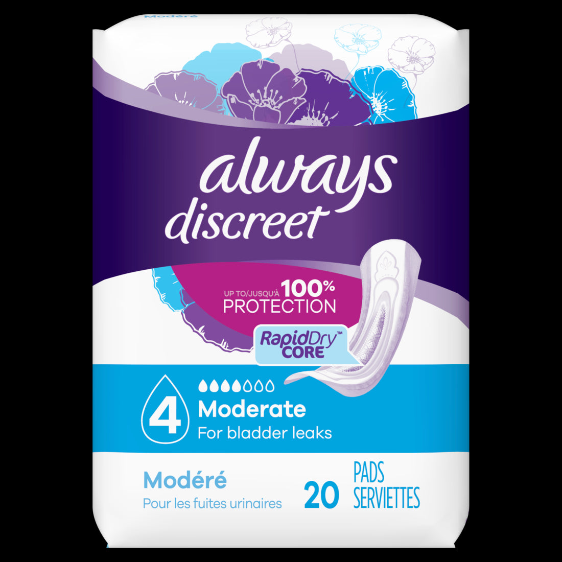 Always Discreet Moderate Absorbency Pads - 20ct/3pk