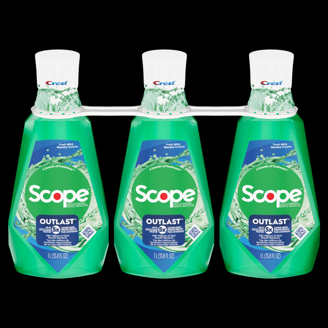 Crest Scope Outlast Mouthwash Fresh Mint-1L/33.8oz/3pk