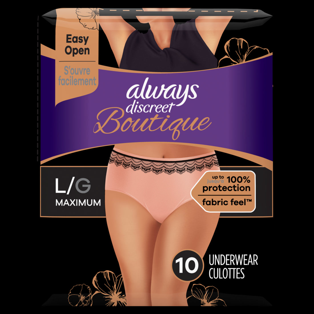 Always Discreet BTQ Underwear Max Prtcton Peach L - 10ct/2pk