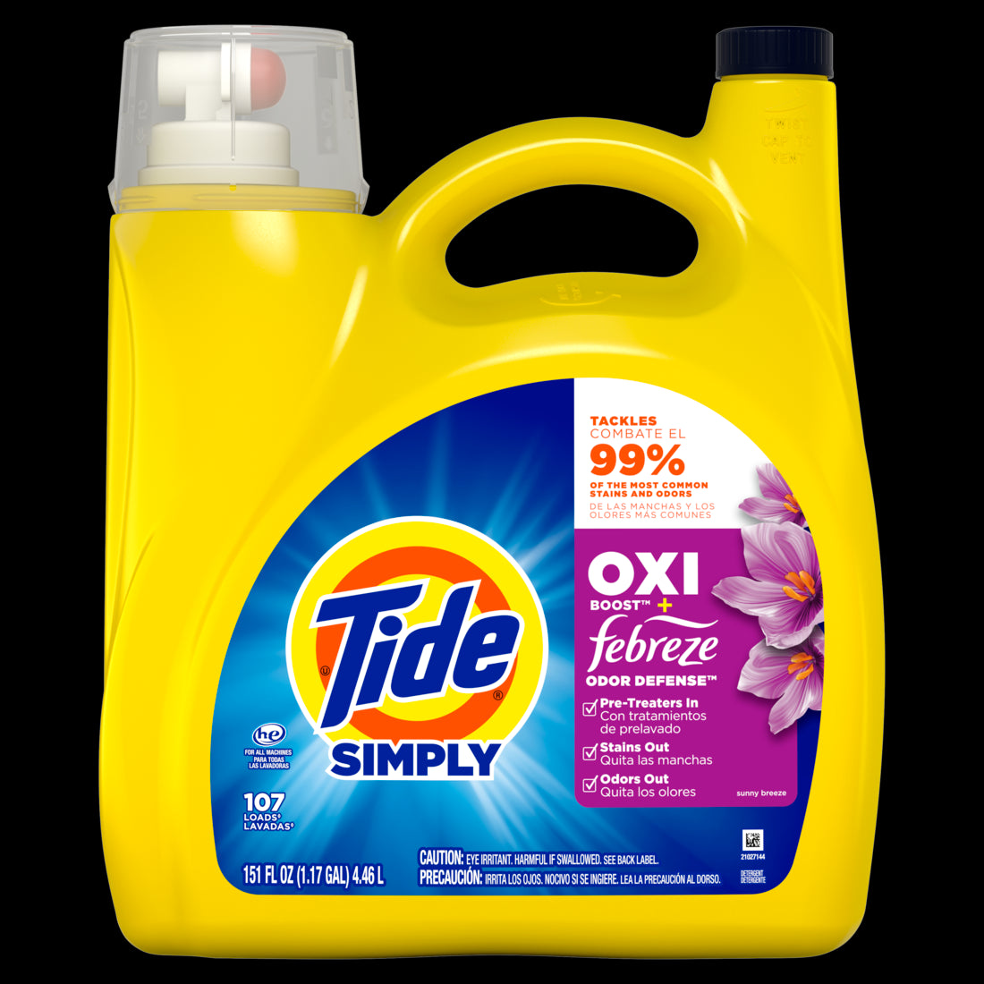 Tide Simply Oxi Boost + Febreze Odor Defense 107 Loads Tough on Stains & Odors Febreze Sunny Breeze Scent - 151oz/4pk