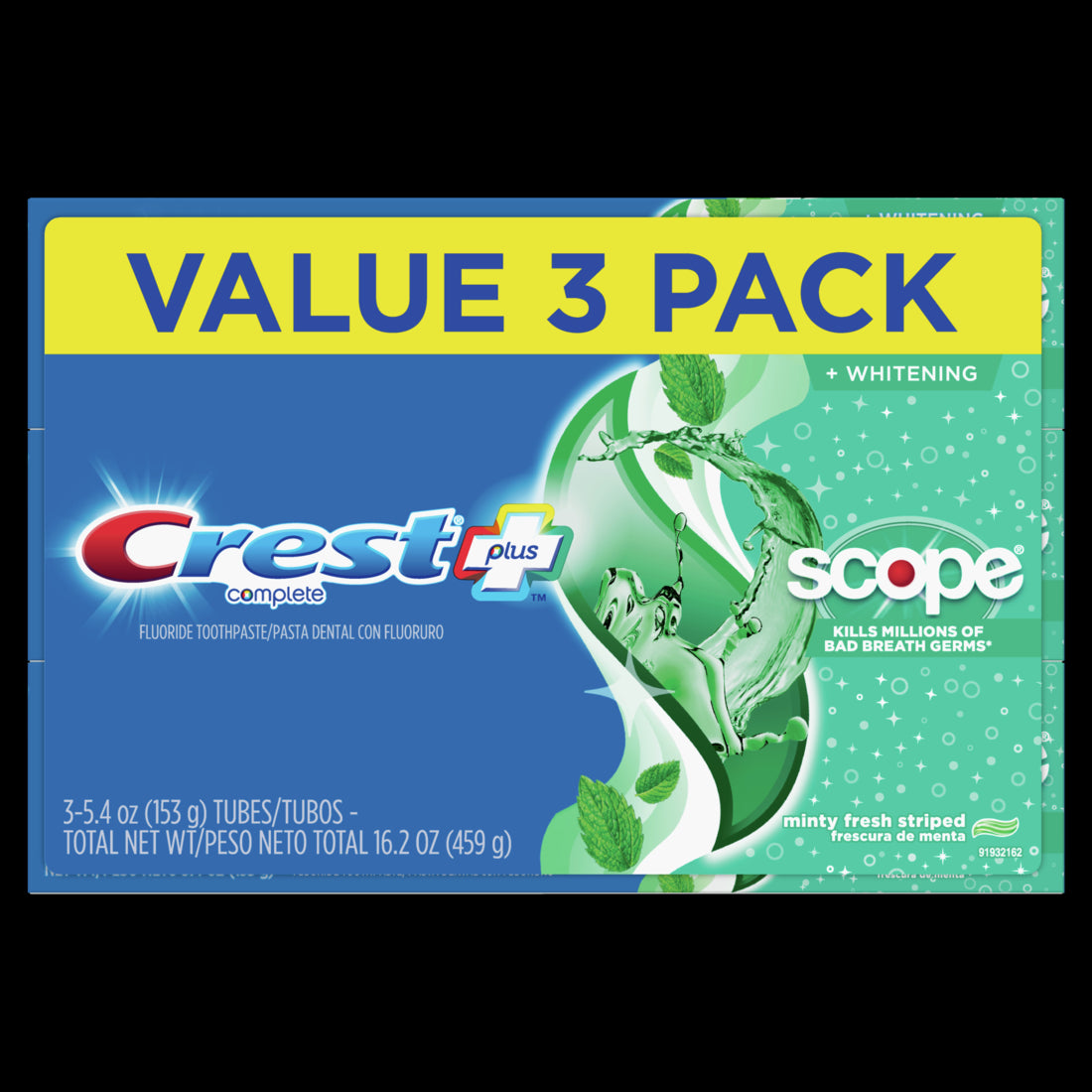 Crest + Scope Complete Whitening Toothpaste Minty Fresh Pack of 3 - 5.4oz/4pk