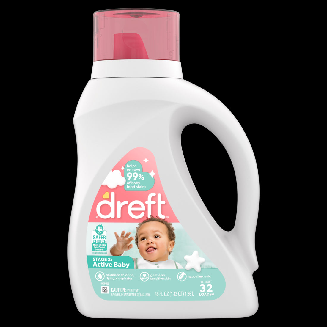 Dreft Stage 2: Active Baby Liquid Laundry Detergent 32 Loads - 46oz/6pk