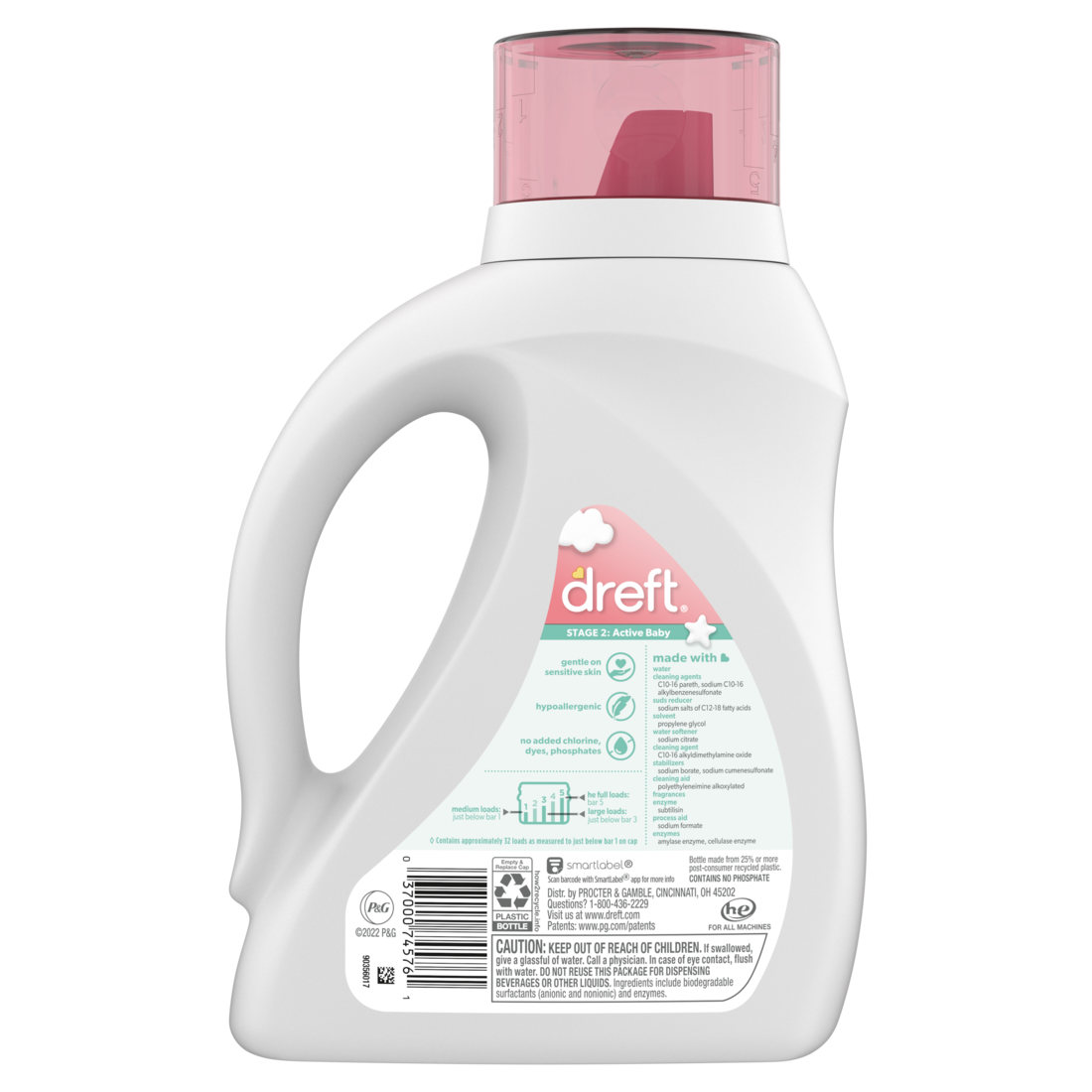 Dreft Stage 2 Active Baby Liquid Laundry Detergent Helps Remove 99% Of Baby Food Stains Hypoallergenic 32 Loads - 46oz/6pk