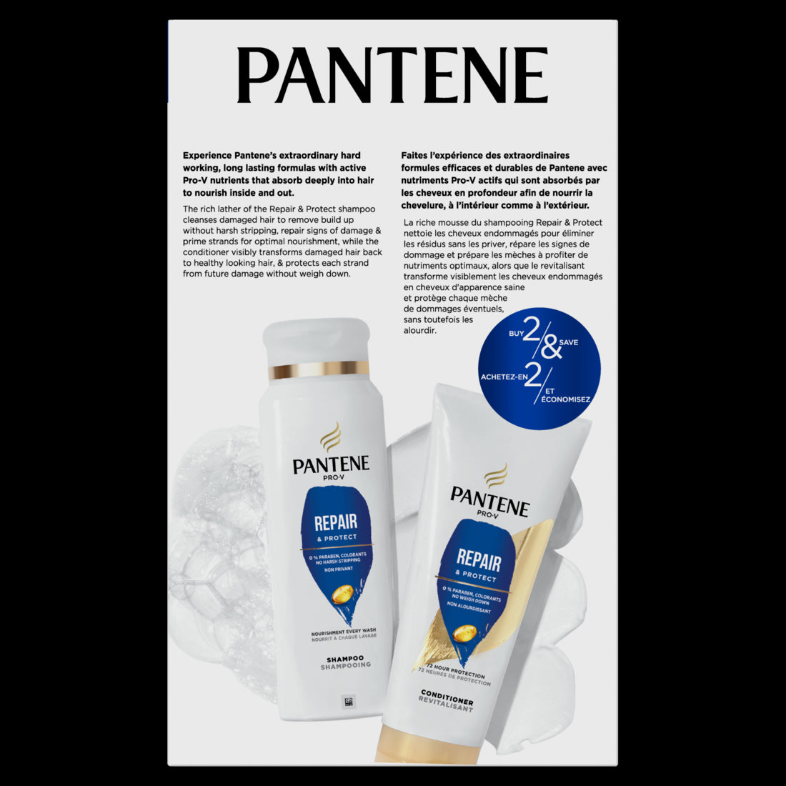 PANTENE PRO-V Repair & Protect Shampoo 12oz + Conditioner - 10.4oz/4pk