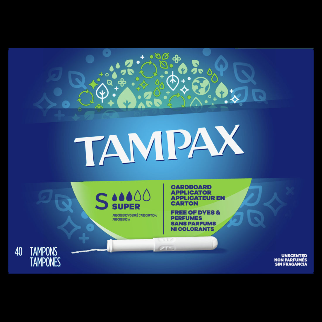 Tampax Cardboard Applicator Tampons Super Absorbency Unscented - 40ct/12pk