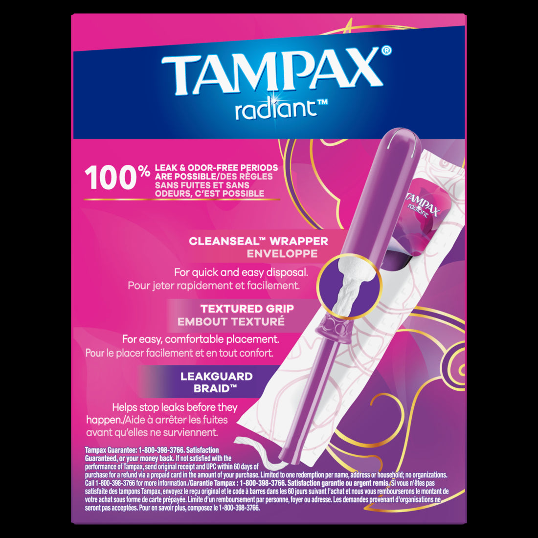 Tampax Radiant Cleanseal Wrapper Leakguard Braid - 14ct/12pk