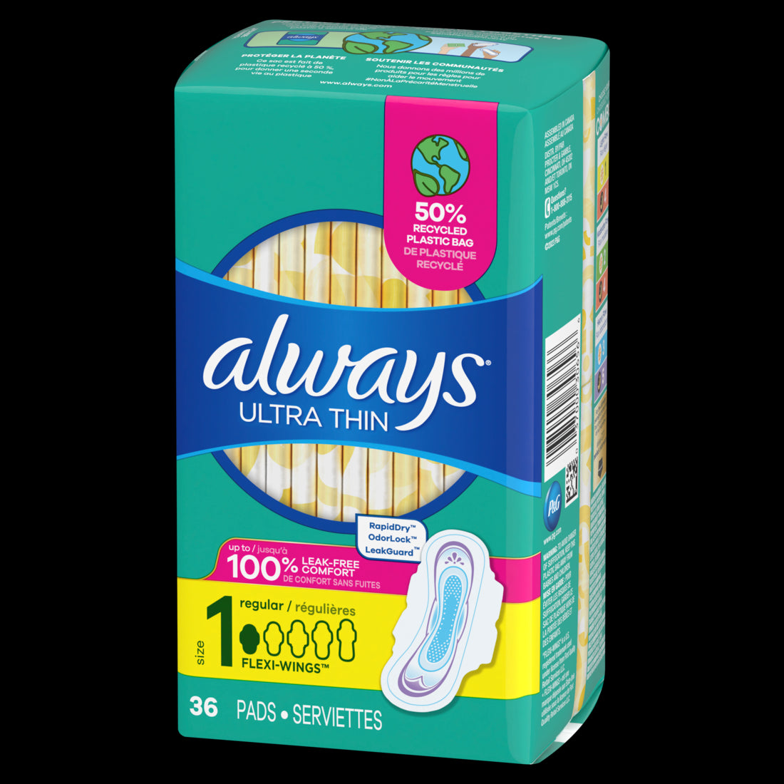 Always Ultra Thin Pads Size 1 Regular Absorbency Unscented  - 36ct/6pk