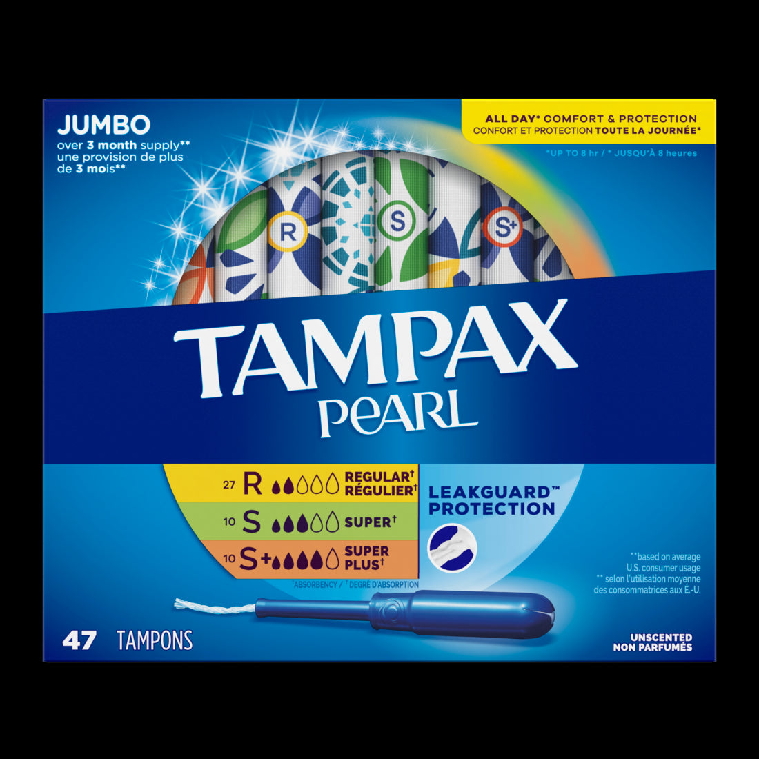 Tampax Pearl Tampons Trio Multipack with LeakGuard Braid Regular/Super/Super Plus Absorbency Unscented - 47ct/4pk