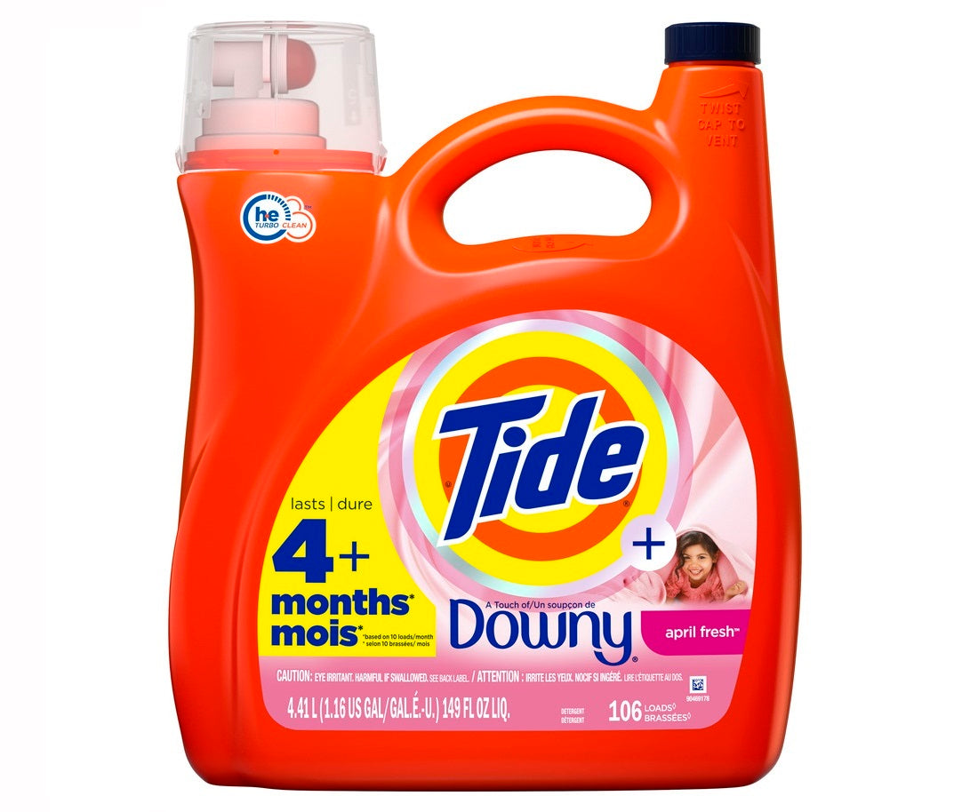 Tide Plus A Touch of Downy Liquid Laundry Detergent April Fresh Scent 106 Loads HE Compatible - 149oz/4pk