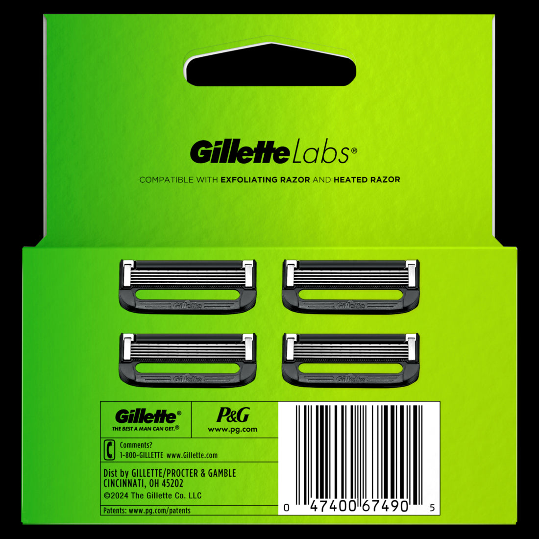 GilletteLabs Razor Blade Refills, Compatible with GilletteLabs with Exfoliating Bar by Gillette and Heated Razor, 4 Refills /6pk