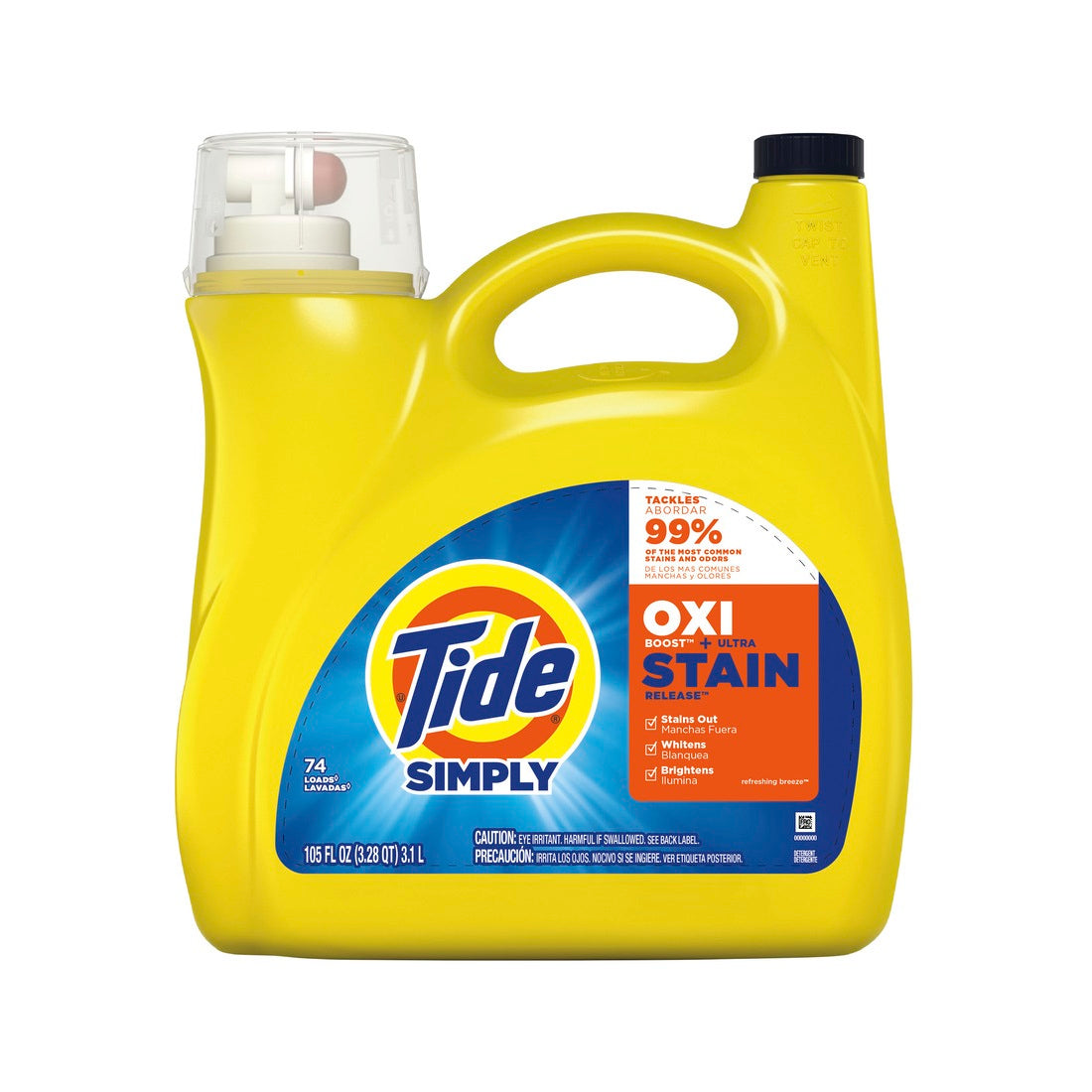 Tide HE Simply Oxi Boost + Ultra Stain Release Refreshing Breeze Scent 74 Loads - 105oz/4pk