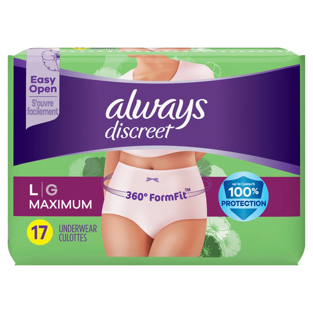 Always Discreet Adult Incontinence Underwear for Women & Postpartum Underwear L - 17ct/2pk