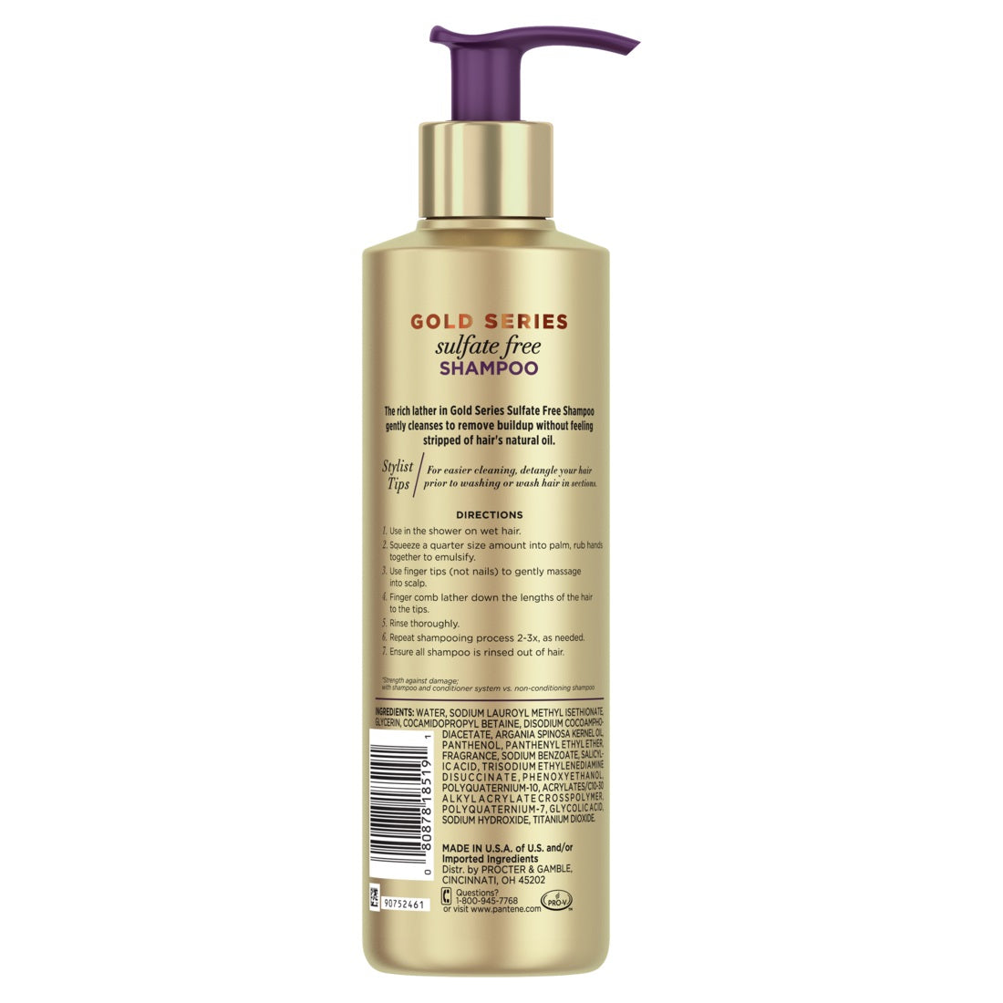 Pantene Gold Series Sulfate-Free Shampoo with Argan Oil for Curly Coily Hair - 8.5oz/4pk