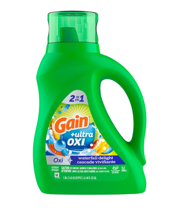 Gain Ultra Oxi Liquid Laundry Detergent 32 loads Waterfall Delight Scent 2-in-1 HE Compatible - 46oz/6pk