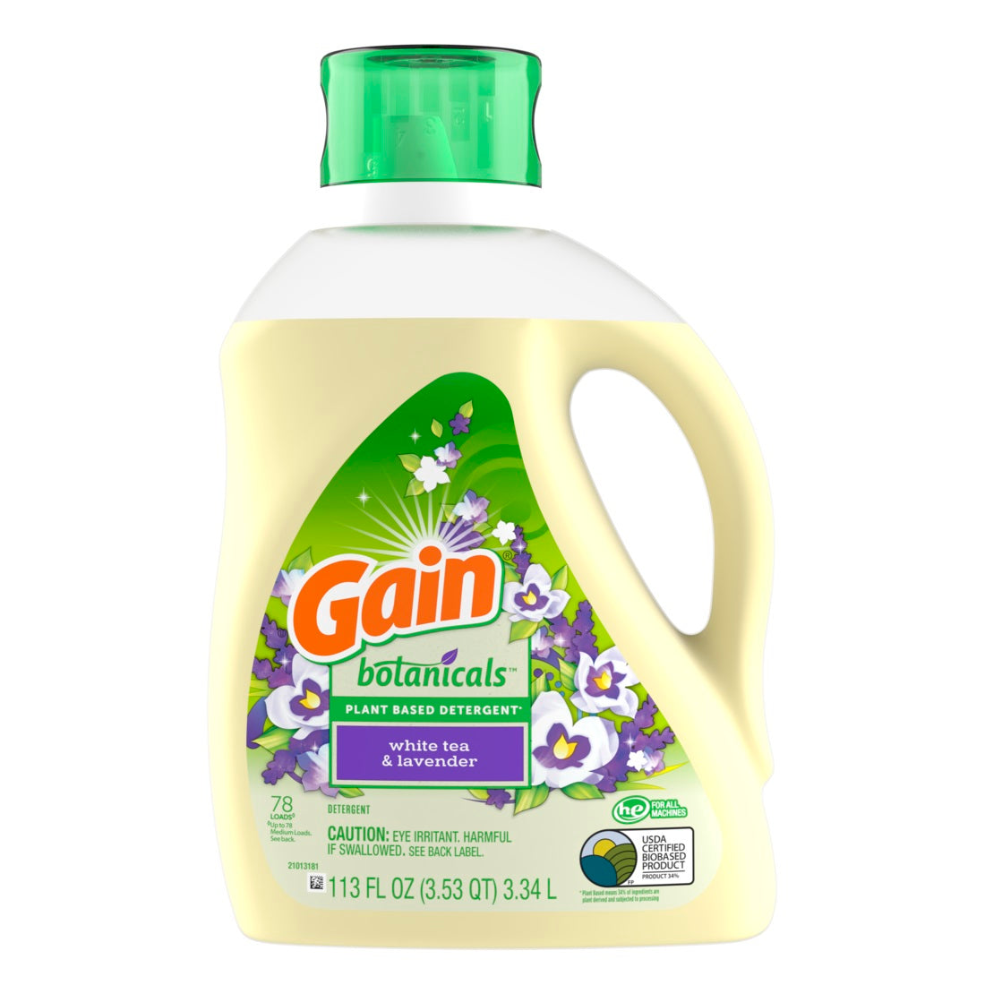 Gain Botanicals Plant Based Laundry Detergent White Tea & Lavender 78 Loads HE Compatible - 113oz/4pk