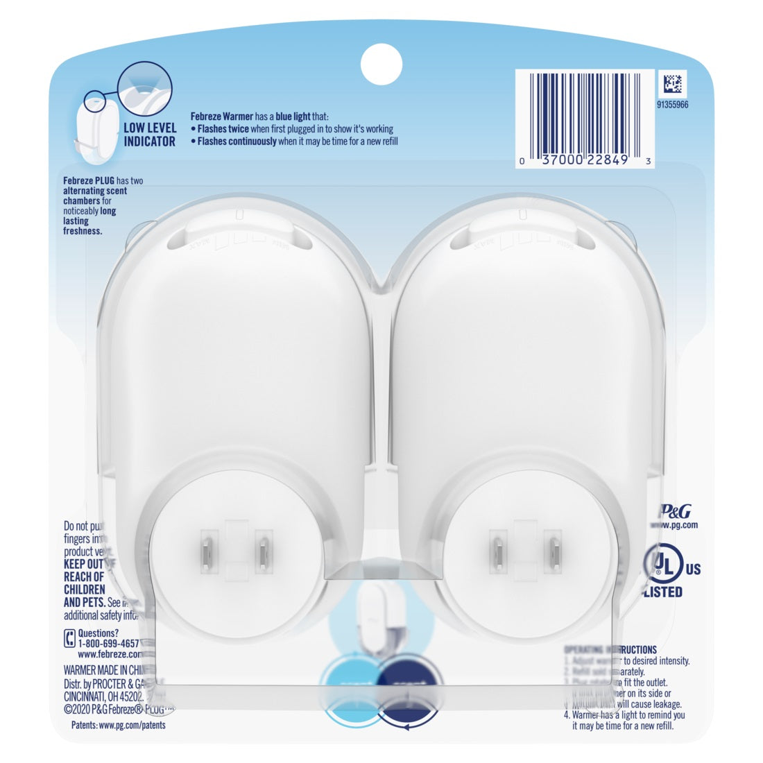 Febreze Odor-Fighting Fade Defy PLUG Air Freshener Warmer Device - 2ct/4pk