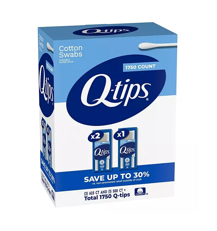 Q-Tips Cotton Swabs Extra Value (2 x 625) + 500 - 1,750ct/1pk