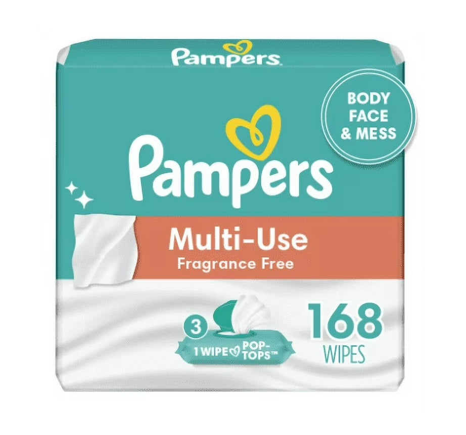 Pampers Baby Wipes Multi-Use Fragrance Free 3x Flip Top - 168ct/4pk