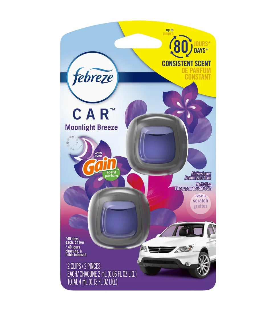 Febreze Car Air Freshener Vent Clip Gain Moonlight Breeze - 0.20oz/8pk