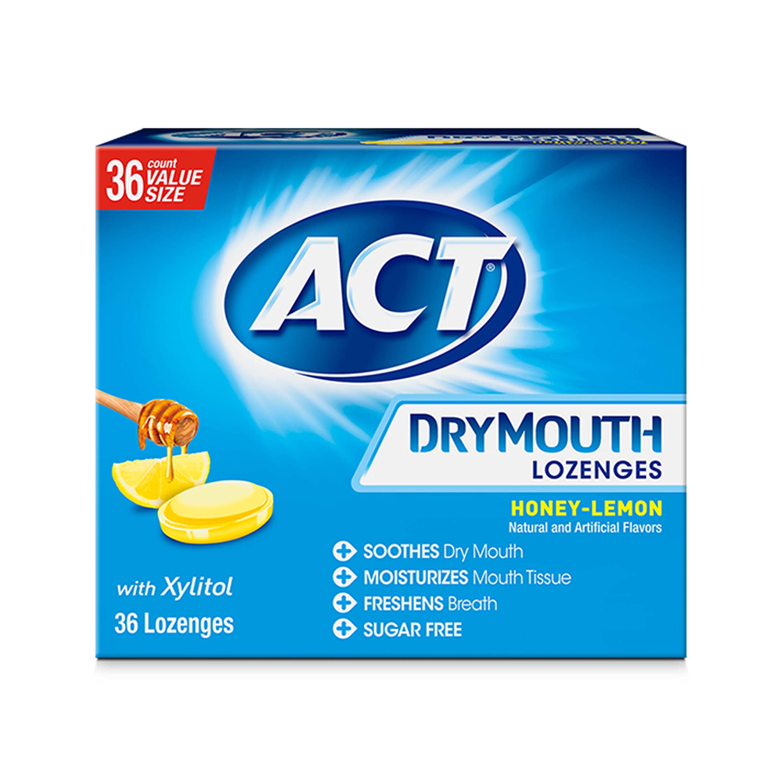 Act Dry Mouth Lozenges Honey Lemon - 36ct/24pk