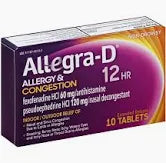 Allegra D Allergy & Congestion 12 hour Tablets (120mg pse/60mg fex) - 10ct/96pk