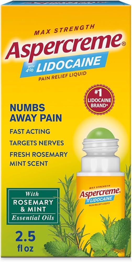 Aspercreme Lidocaine Pain Relief Liquid Roll-On with Rosemary & Mint Essential Oils - 2.5oz/24pk