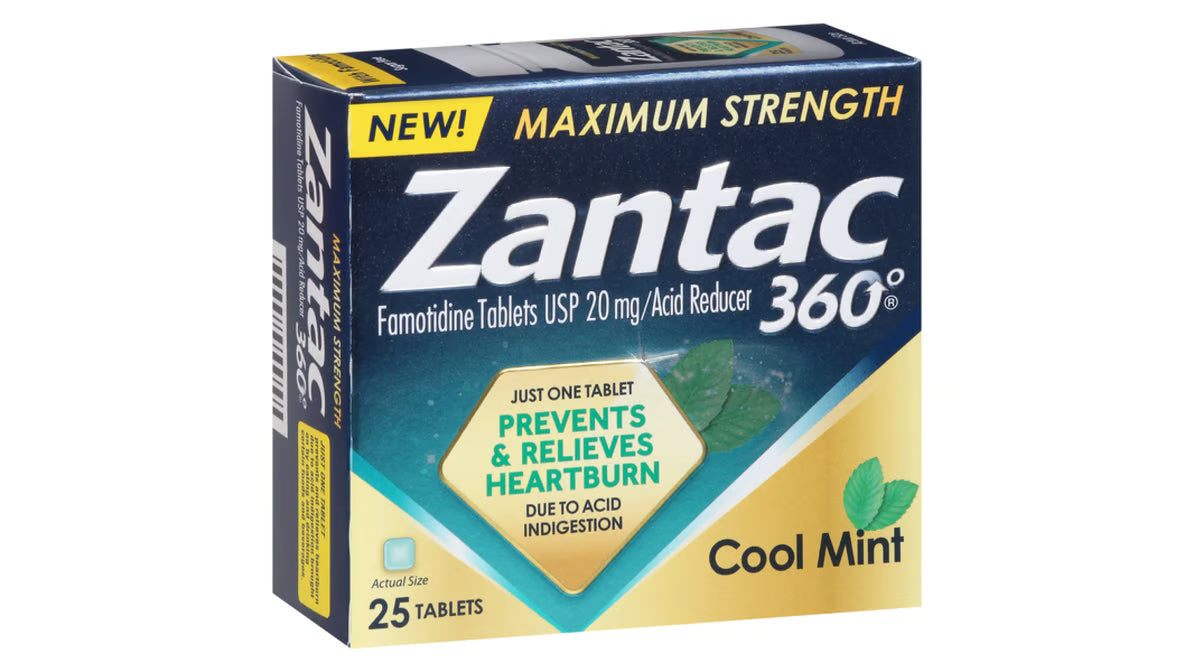 Zantac 360 Acid Reducer Tablets Cool Mint Flavor (20mg) - 25ct/24pk