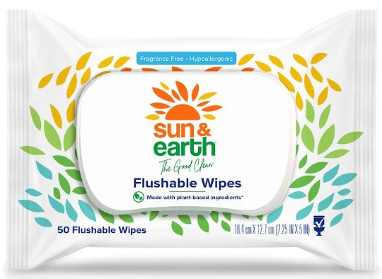 Sun & Earth Flushable Wipes - 50ct/12pk