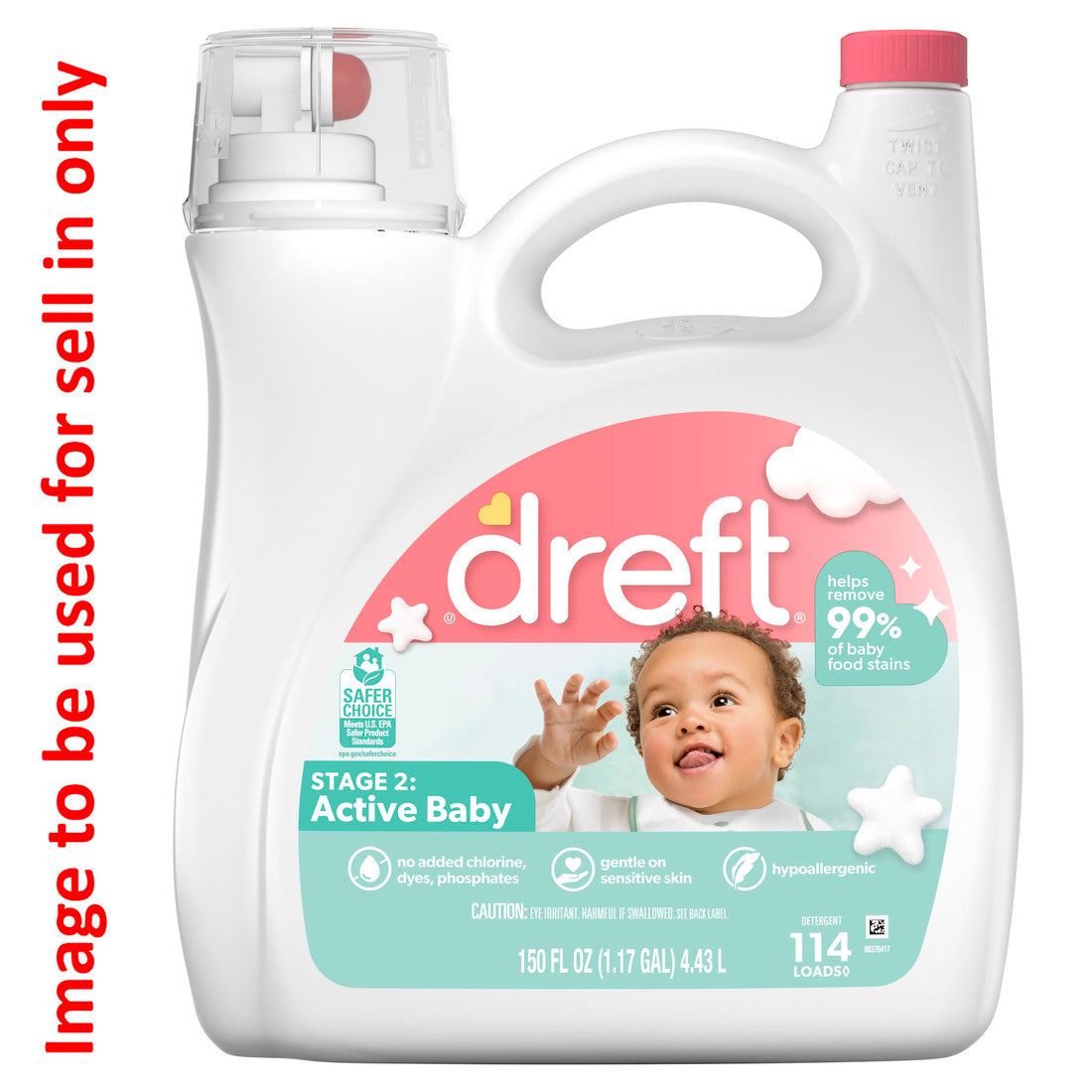 Dreft Stage 2 Active Baby Liquid Laundry Detergent Hypoallergenic 114 loads - 150oz/4pk