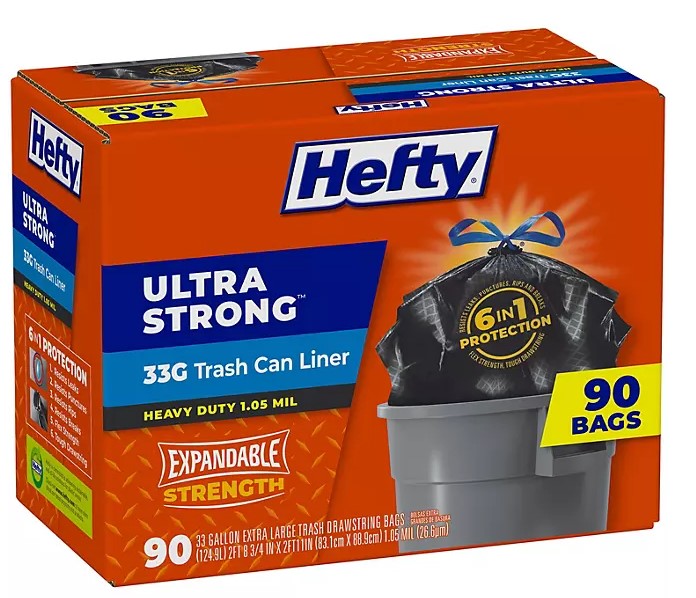 Hefty Ultra Strong Drawstring Trash Bags, Unscented 33 gal - 90ct/1pk