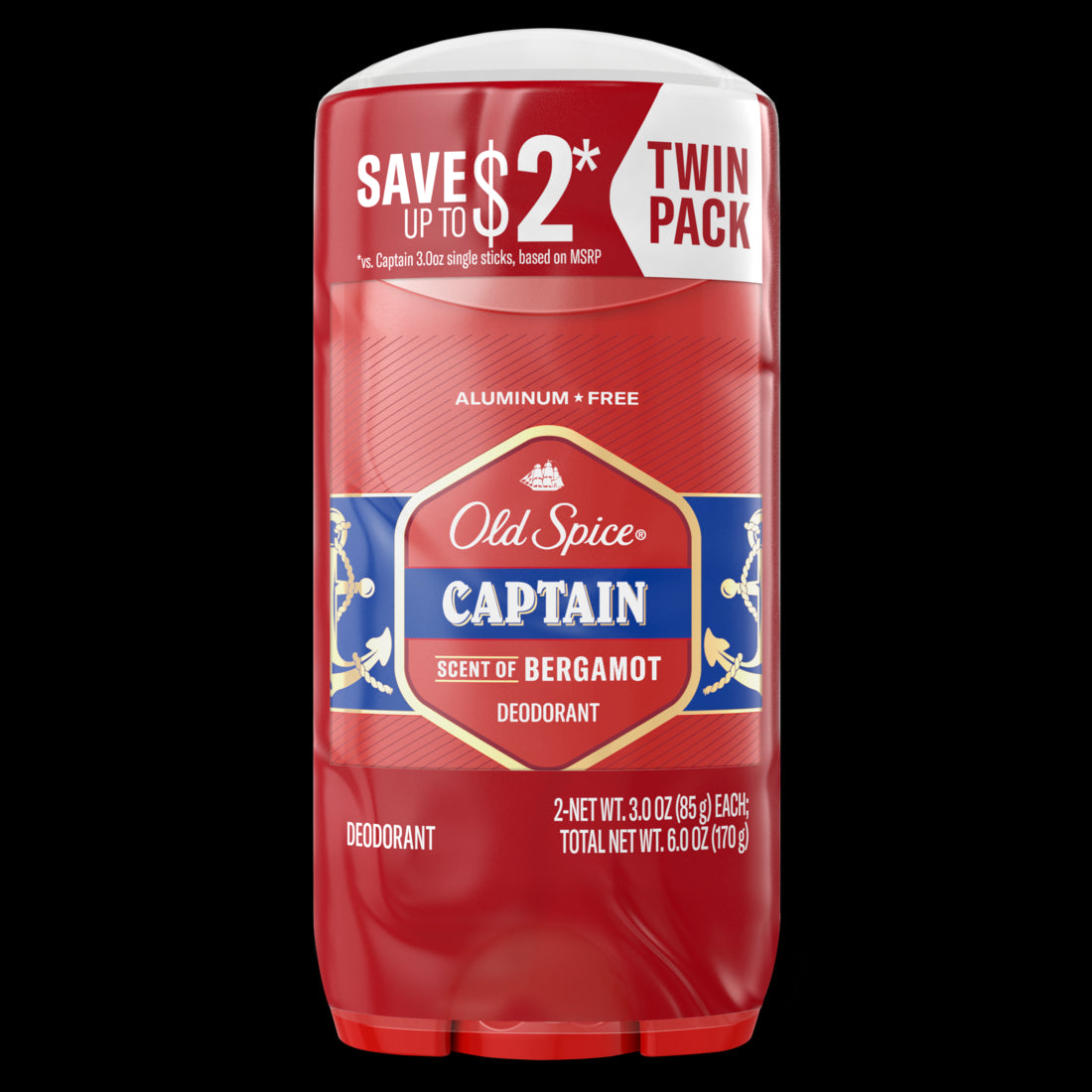 Old Spice Red Collection Deodorant for Men Captain Scent Twin Pack - 3.0oz/6pk