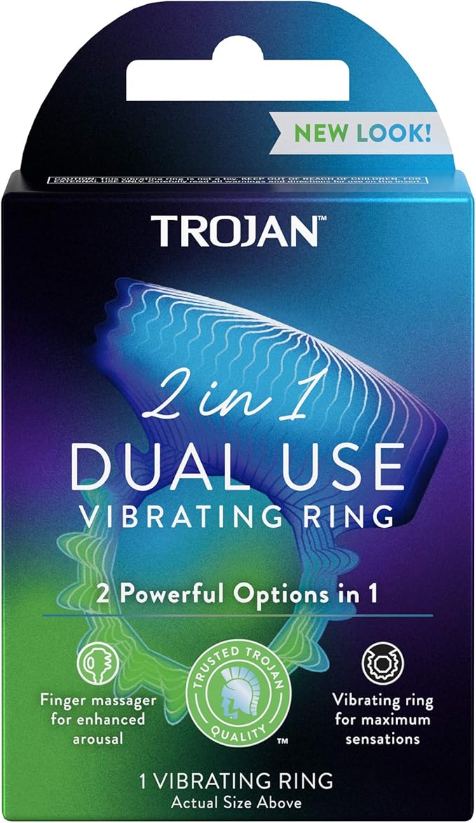 Trojan 2-in-1 Vibrating Ring and Finger Massager - 1ct/24pk