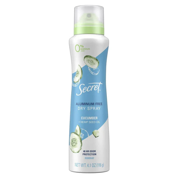 Secret Aluminum Free Dry Spray Deodorant Refreshing Cucumber - 4.1oz/12pk